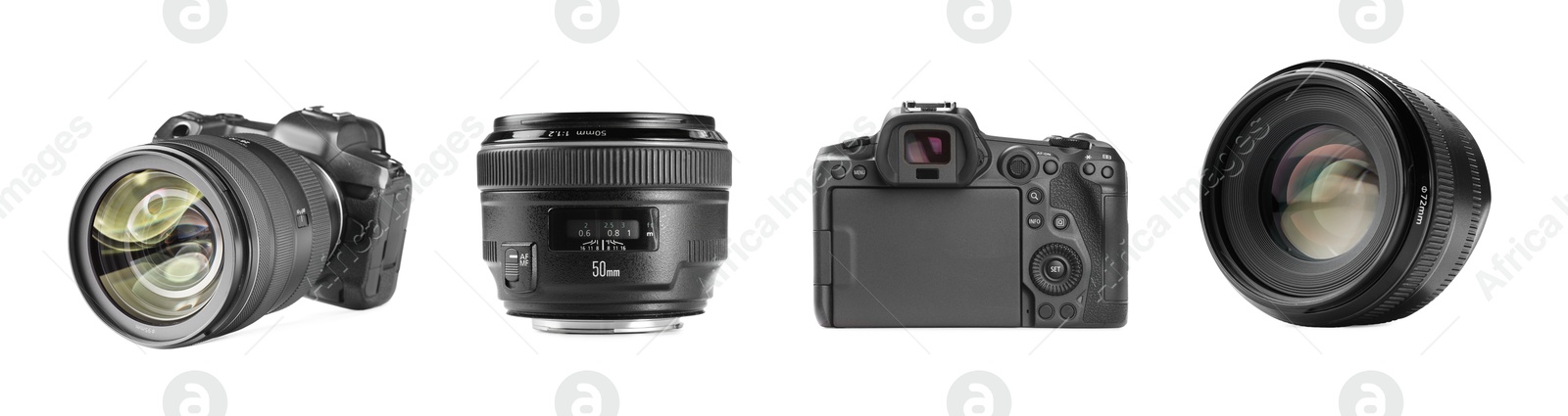 Photo camera and lenses isolated on white, set Image of Photo camera and lenses isolated on white, set