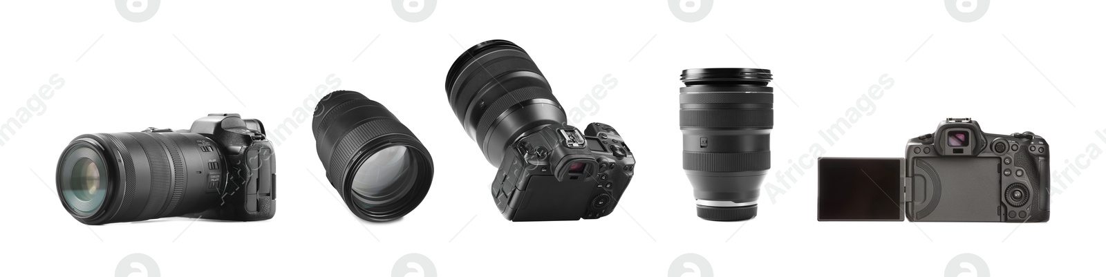Photo camera and lenses isolated on white, set Image of Photo camera and lenses isolated on white, set
