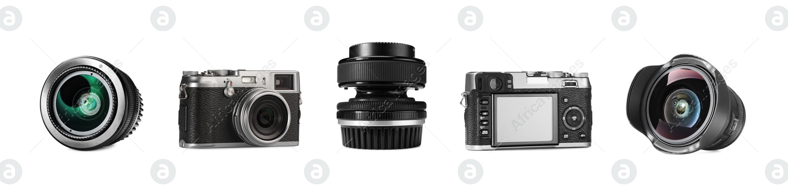 Photo camera and lenses isolated on white, set Image of Photo camera and lenses isolated on white, set