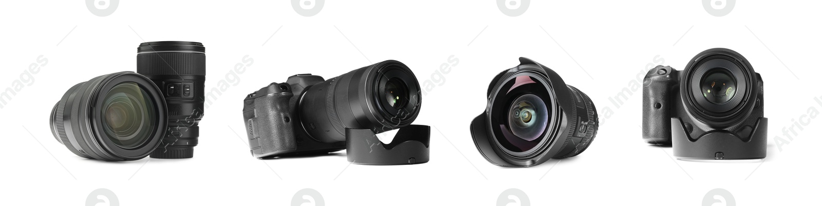 Photo camera and lenses isolated on white, set Image of Photo camera and lenses isolated on white, set