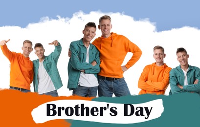 Image of Brother's day. Collage with photos of young men against blue sky