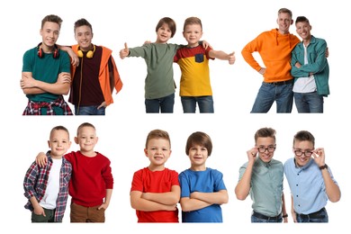 Image of Collage with photos of brothers on white background