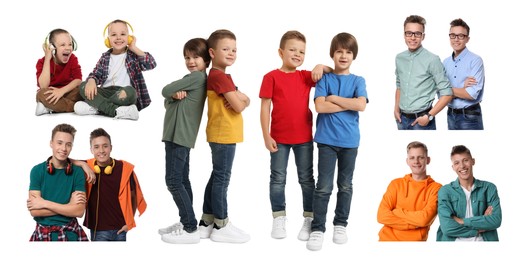 Image of Collage with photos of brothers on white background