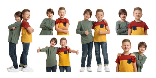 Image of Collage with photos of brothers on white background