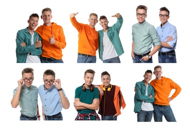 Image of Collage with photos of brothers on white background