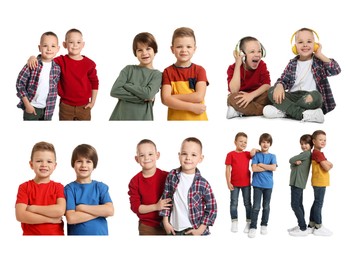Image of Collage with photos of brothers on white background