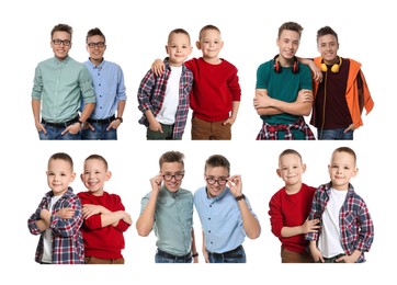 Image of Collage with photos of brothers on white background