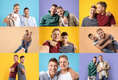 Image of Collage with photos of brothers on color backgrounds