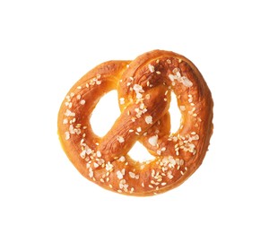 Photo of Tasty pretzel with salt isolated on white