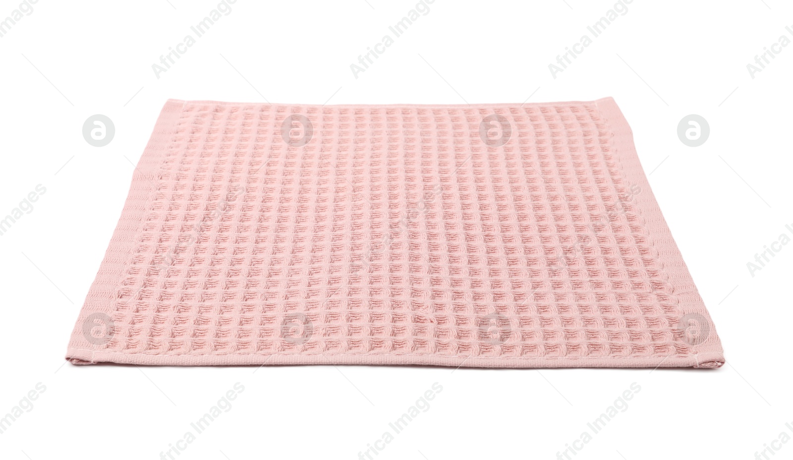 Clean pink waffle towel isolated on white Photo of Clean pink waffle towel isolated on white