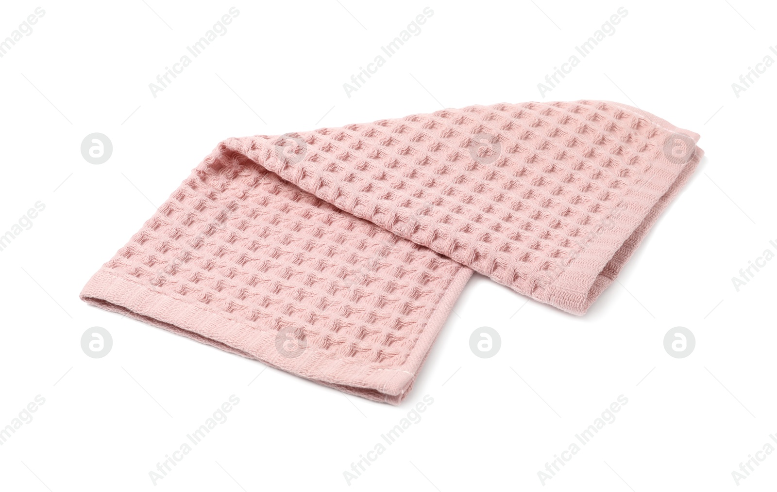 Clean pink waffle towel isolated on white Photo of Clean pink waffle towel isolated on white