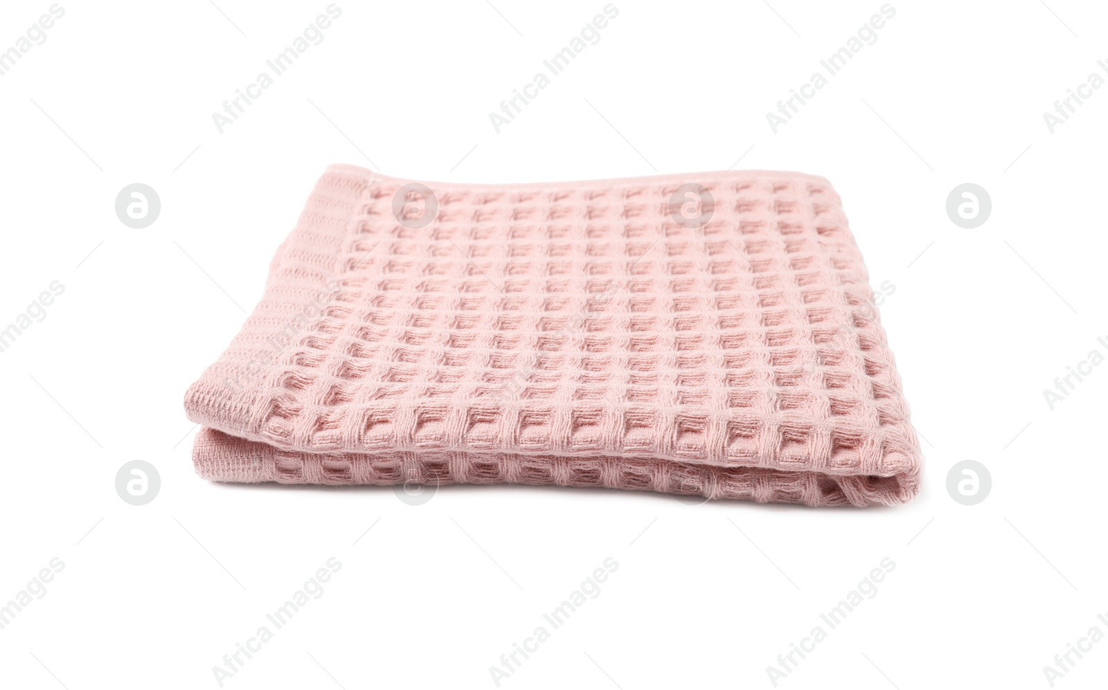 Clean pink waffle towel isolated on white Photo of Clean pink waffle towel isolated on white