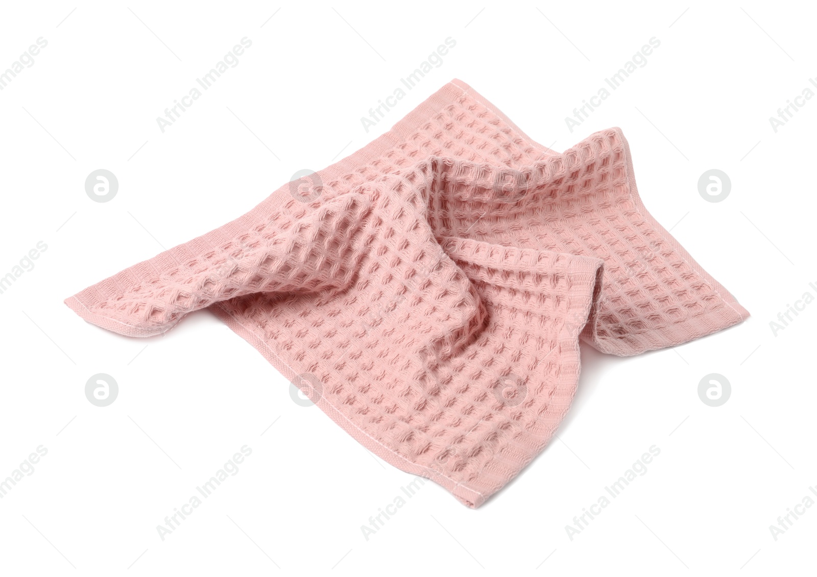 Clean pink waffle towel isolated on white Photo of Clean pink waffle towel isolated on white