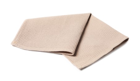 Photo of Clean beige waffle towel isolated on white