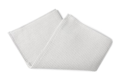 Photo of Clean light grey waffle towel isolated on white, top view