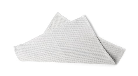 Photo of Clean light grey waffle towel isolated on white