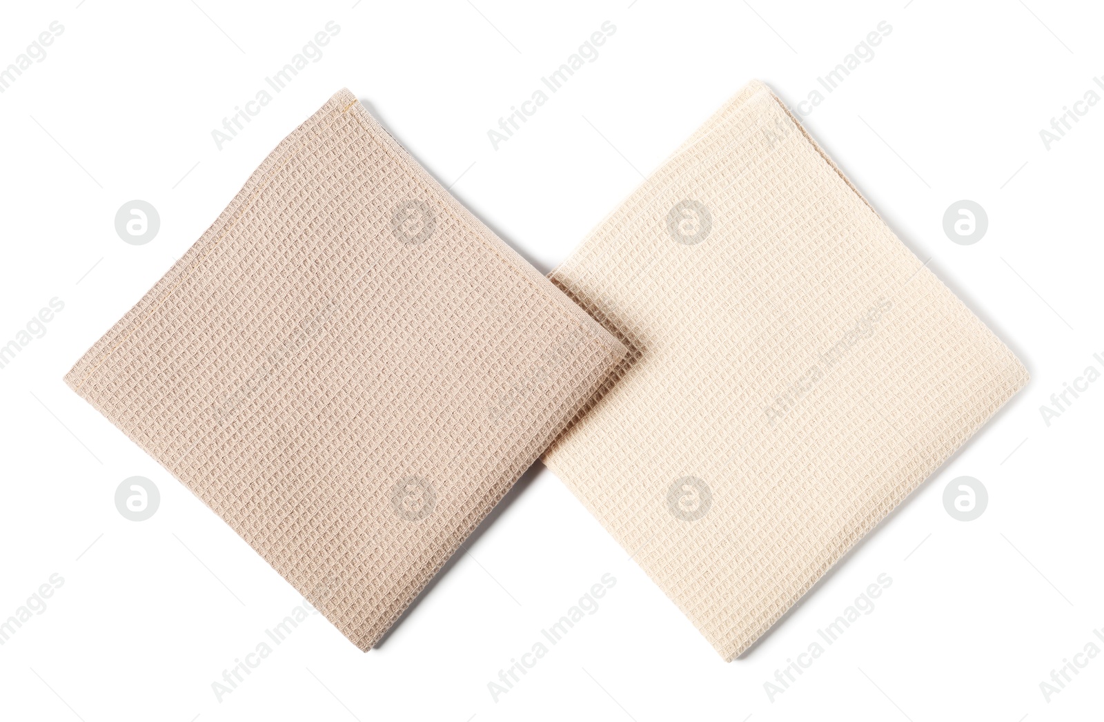 Two clean waffle towels isolated on white, top view Photo of Two clean waffle towels isolated on white, top view
