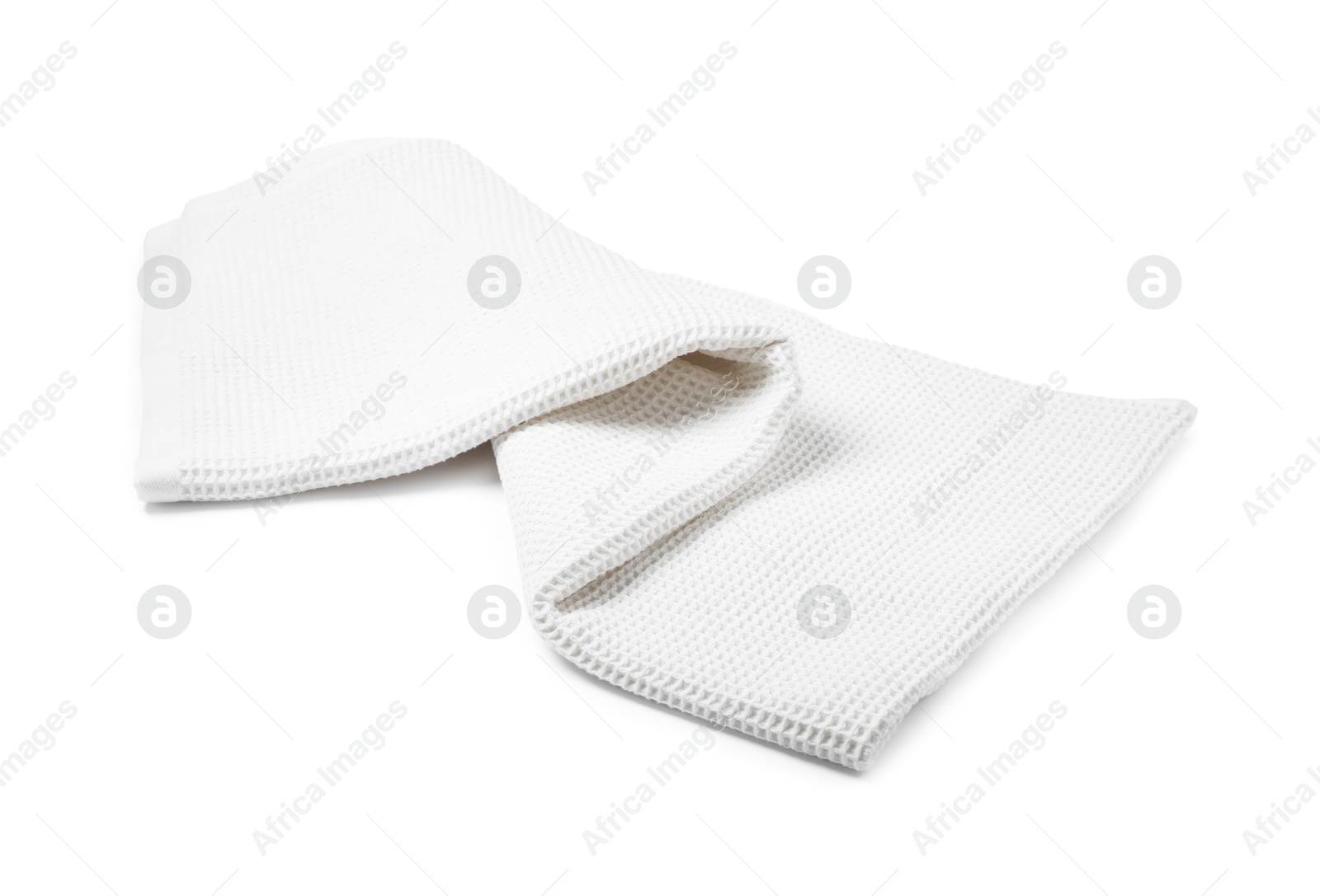 One clean waffle towel isolated on white Photo of One clean waffle towel isolated on white