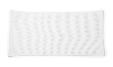 Photo of One clean waffle towel isolated on white, top view