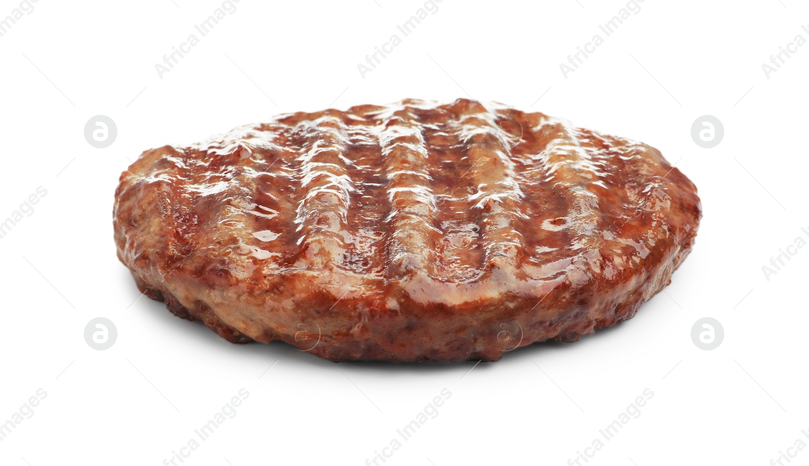 One delicious hamburger patty isolated on white Photo of One delicious hamburger patty isolated on white