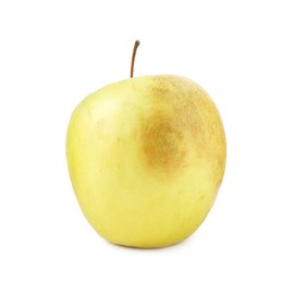 Photo of One damaged green apple isolated on white