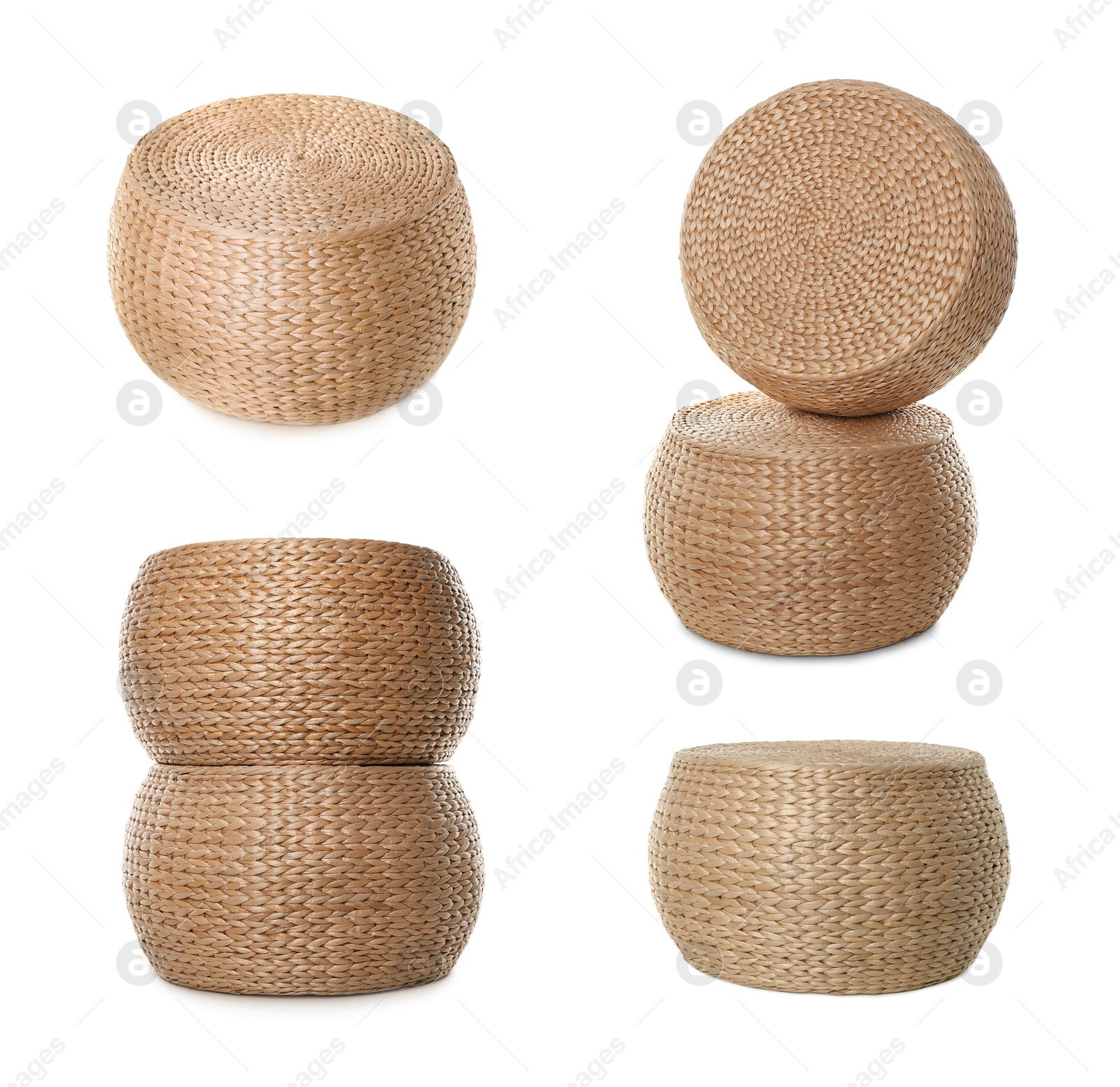 Straw poufs isolated on white, collage. Interior element Image of Straw poufs isolated on white, collage. Interior element