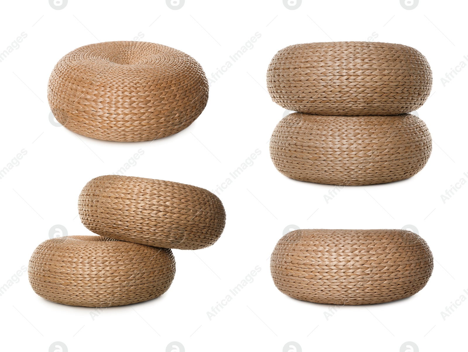 Straw poufs isolated on white, collage. Interior element Image of Straw poufs isolated on white, collage. Interior element