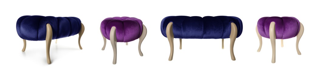 Image of Different poufs isolated on white, set. Interior element