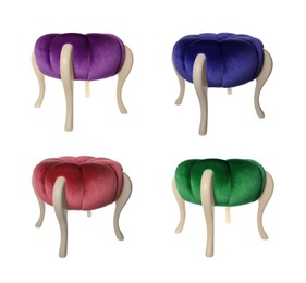 Image of Poufs in different colors isolated on white, set. Interior element