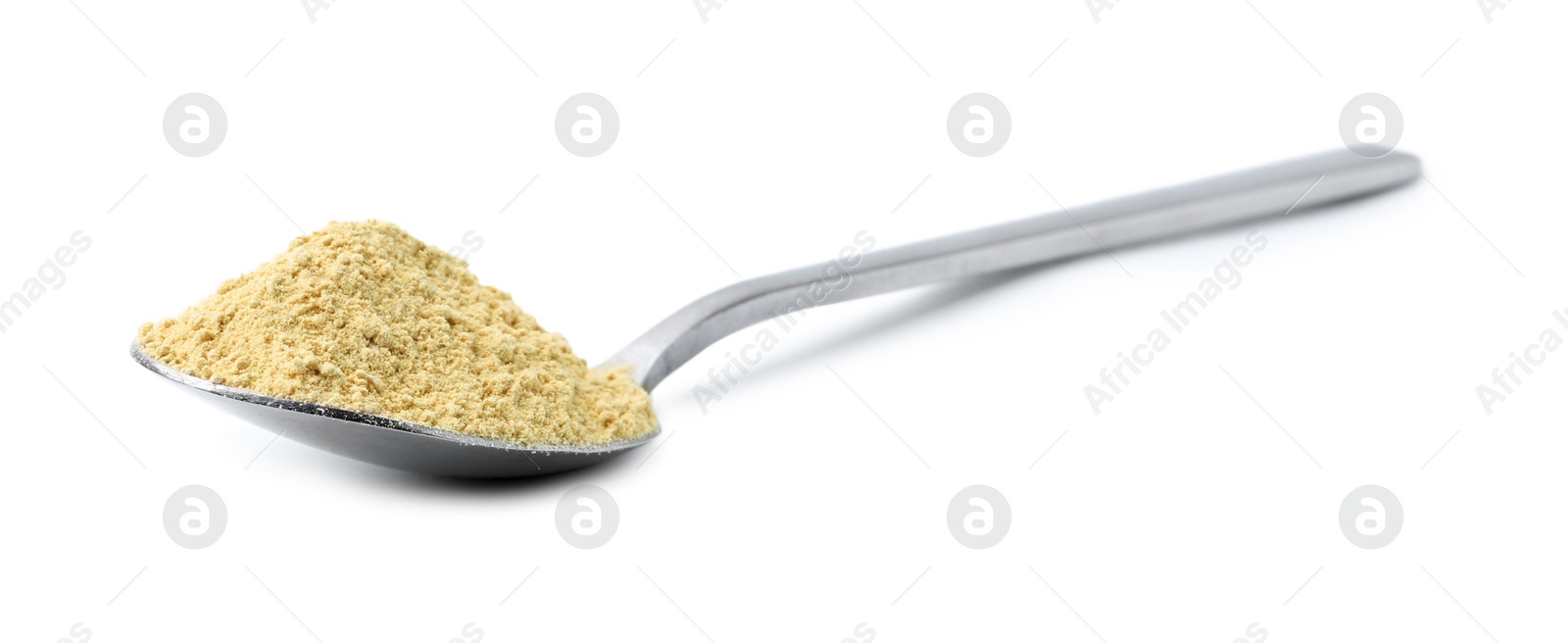 Superfood. Wasabi powder in spoon isolated on white Photo of Superfood. Wasabi powder in spoon isolated on white