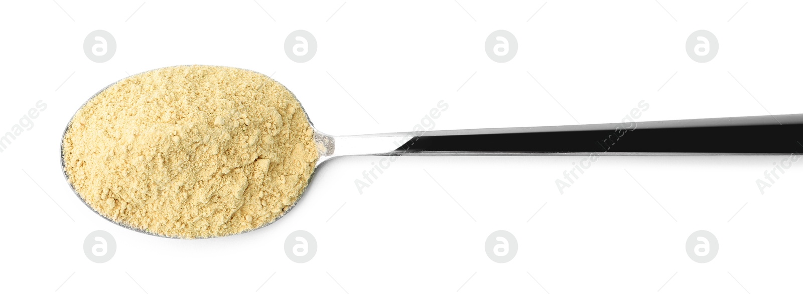 Superfood. Wasabi powder in spoon isolated on white, top view Photo of Superfood. Wasabi powder in spoon isolated on white, top view