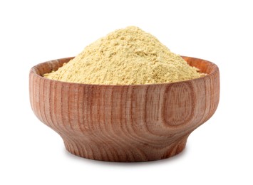 Photo of Superfood. Wasabi powder in bowl isolated on white