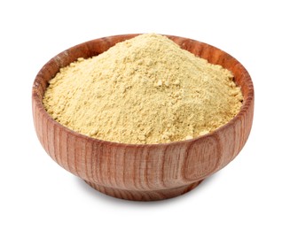 Photo of Superfood. Wasabi powder in bowl isolated on white