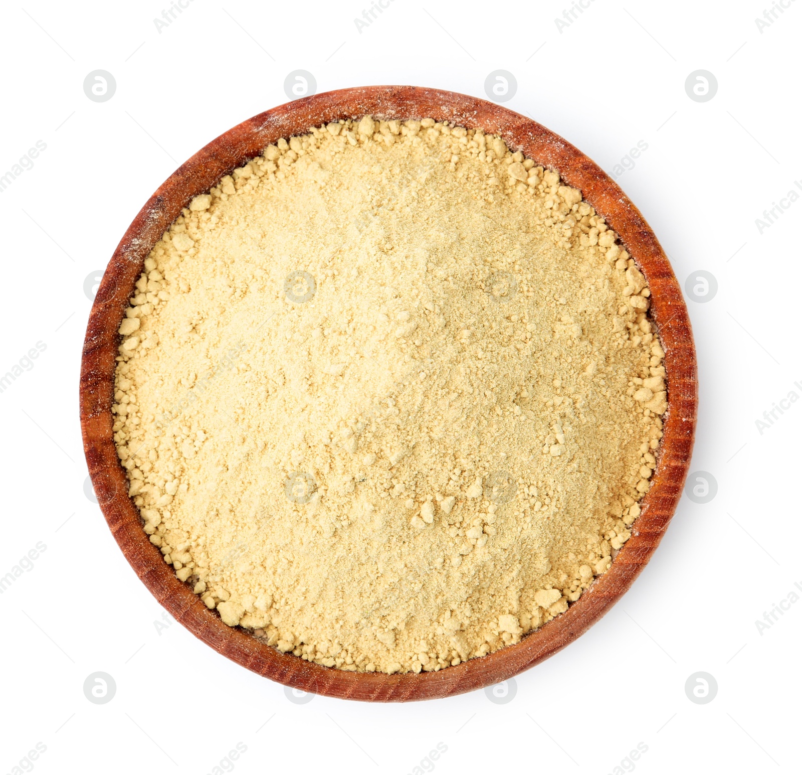 Superfood. Wasabi powder in bowl isolated on white, top view Photo of Superfood. Wasabi powder in bowl isolated on white, top view