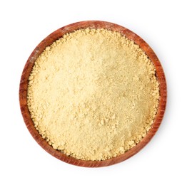 Photo of Superfood. Wasabi powder in bowl isolated on white, top view