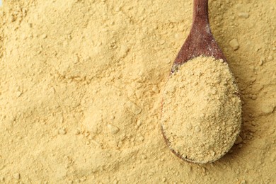 Photo of Superfood supplement. Wasabi powder and spoon, top view