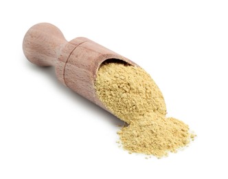 Photo of Superfood. Wasabi powder and scoop isolated on white