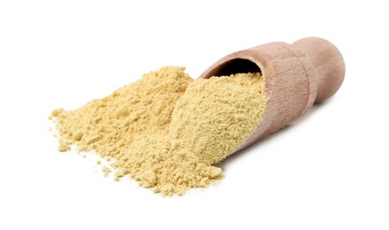 Photo of Superfood. Wasabi powder and scoop isolated on white