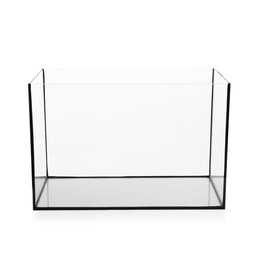 Photo of One empty glass aquarium isolated on white
