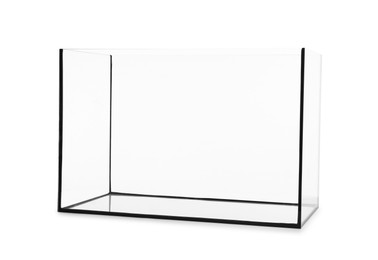 Photo of One empty glass aquarium isolated on white
