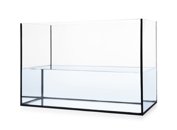 Photo of Glass aquarium with water isolated on white