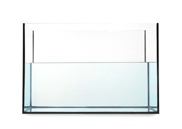 Photo of Glass aquarium with water isolated on white