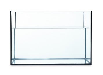 Photo of Glass aquarium with water isolated on white