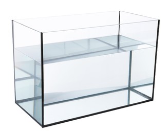 Photo of Glass aquarium with water isolated on white