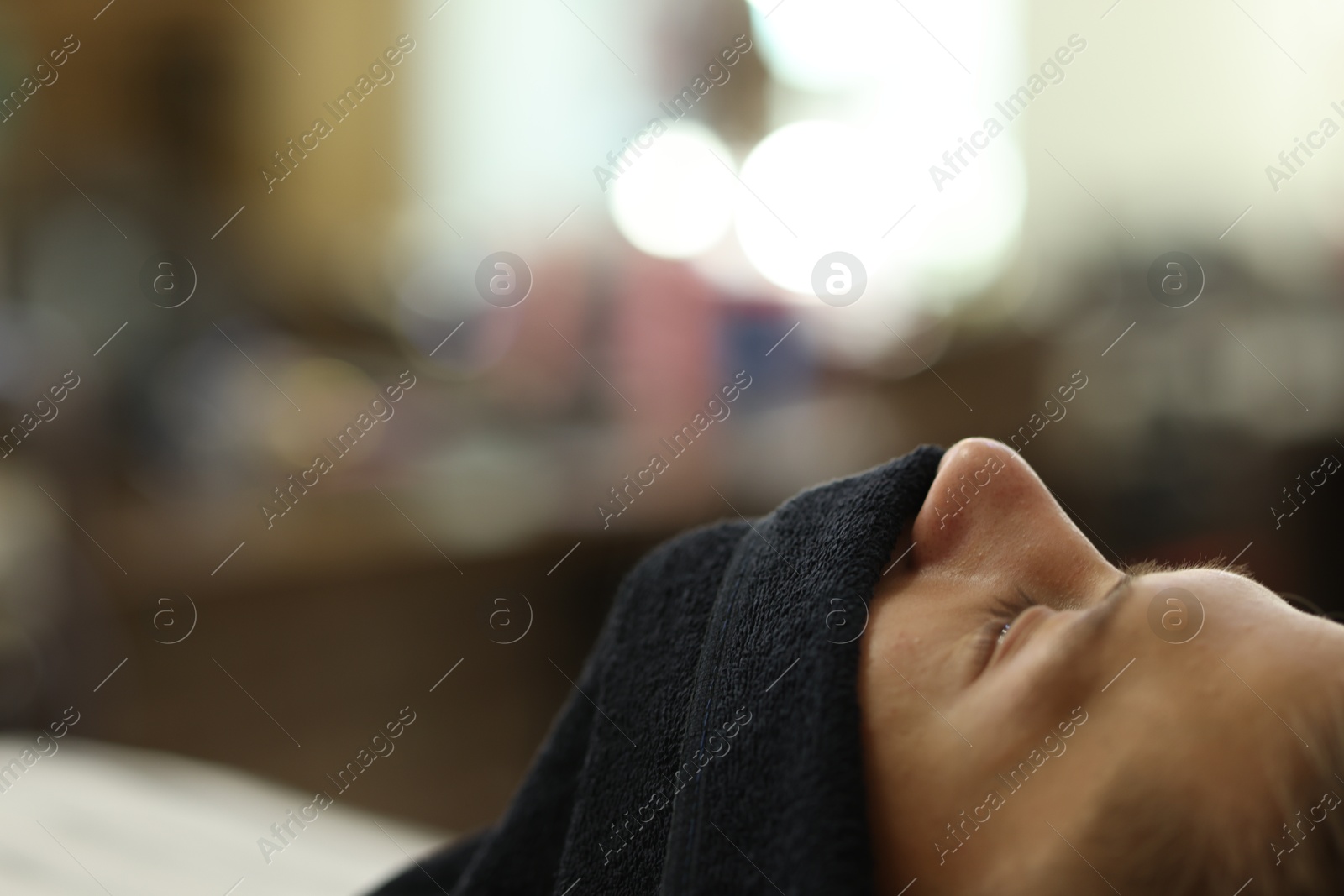 Man in barbershop, closeup. Space for text Photo of Man in barbershop, closeup. Space for text