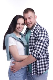 Photo of Portrait of happy couple on white background