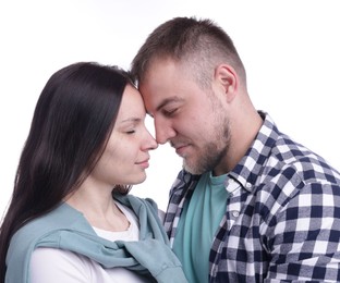 Photo of Portrait of happy couple on white background