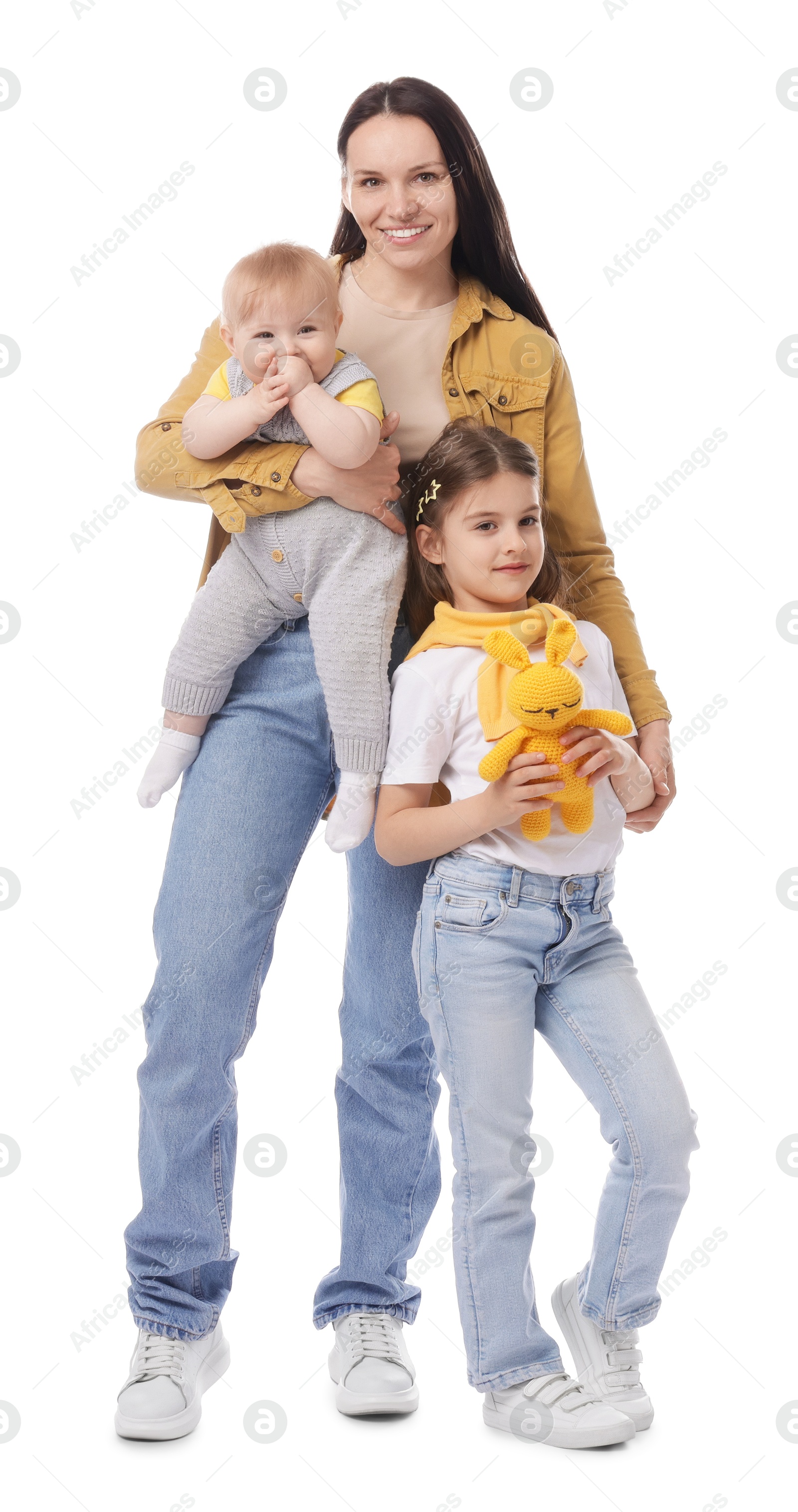 Mother and her kids on white background Photo of Mother and her kids on white background