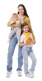 Photo of Mother and her kids on white background