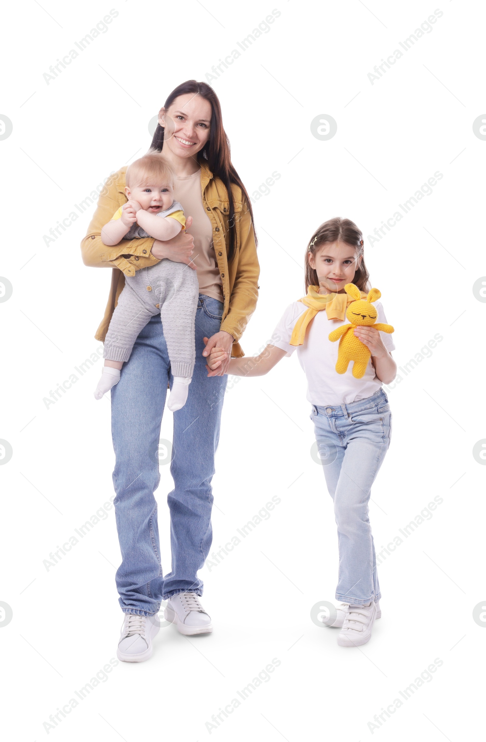 Mother and her kids on white background Photo of Mother and her kids on white background